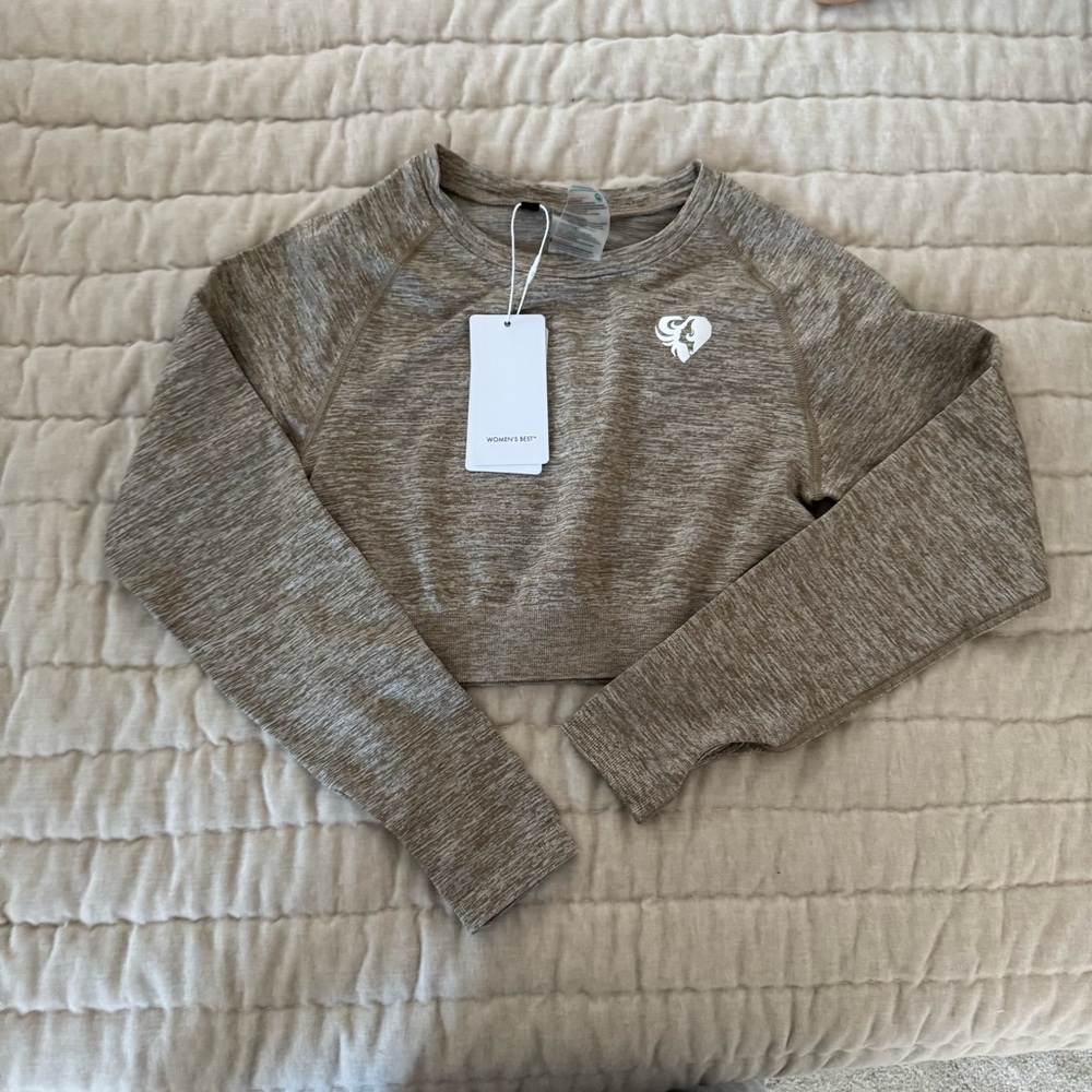 Heathered Brown Long Sleeve Cropped Athletic Top
